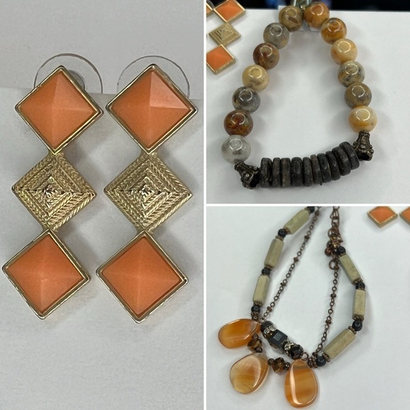 J014. Earring and bracelet ensemble 3 pcs. - Picture 1 of 5